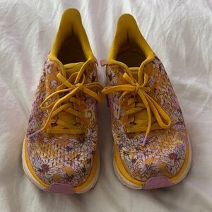 Hoka/Free People CollabWomen’s Yellow Floral Athletic Sneakers with Pink Accents
